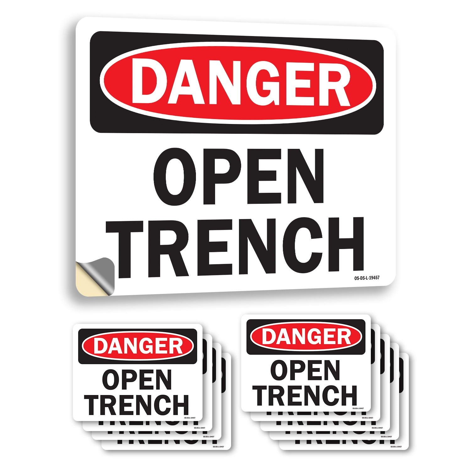 Open Trench OSHA Danger Vinyl Decal Label 10 Inch x 7 Inch - 10 Pack ...