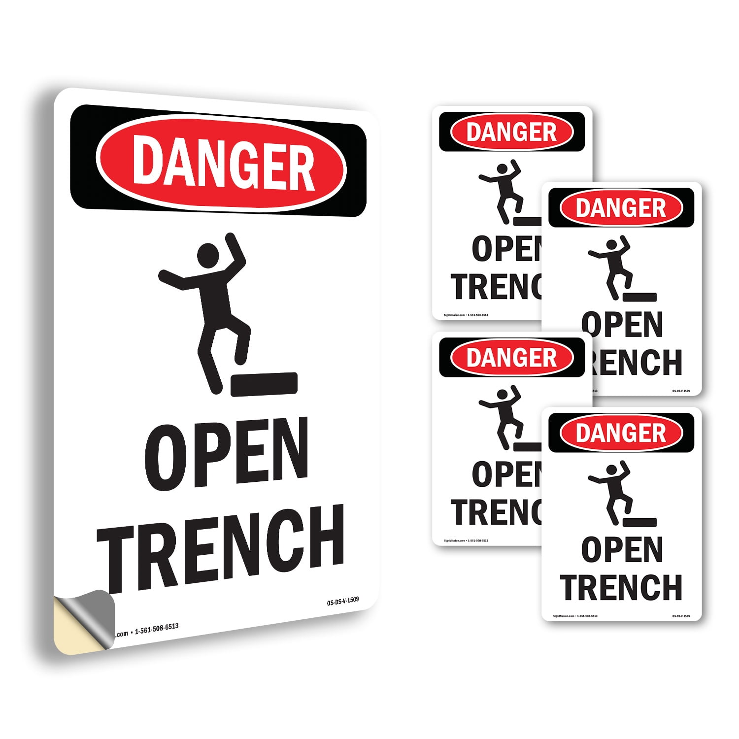 Open Trench OSHA Danger Vinyl Decal Label 10 Inch x 7 Inch - 5 Pack ...