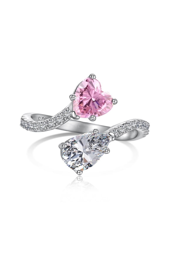 Open Twist Wedding Bands for Women 2.7 Carat Double Stone Eternity Band CZ Heart/Pear Cut 925 Sterling Silver Promise Anniversary Ring Size 6-9