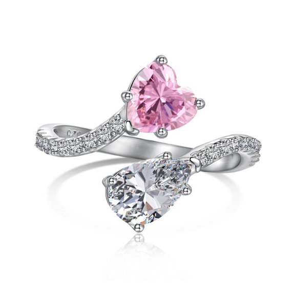 Open Twist Wedding Bands for Women 2.7 Carat Double Stone Eternity Band CZ Heart/Pear Cut 925 Sterling Silver Promise Anniversary Ring Size 6-9