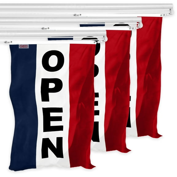 Open Vertical Sign Flag 3x5FT 3-Pack Printed 150D Polyester By G128