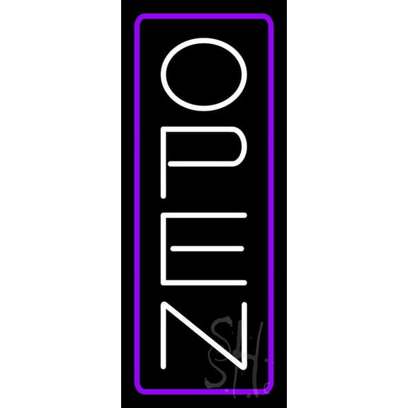 Open - Vertical White Letters with Purple Border LED Neon Sign 13 x 32 - inches, Clear Edge Cut Acrylic Backing, with Dimmer - Bright and Premium built indoor LED Neon Sign for storefront.