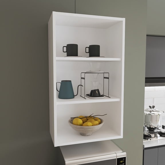 Open Wall Cabinet In White, 36" High, For Garage Storage Needs White Shelf Multi-purpose Rooms