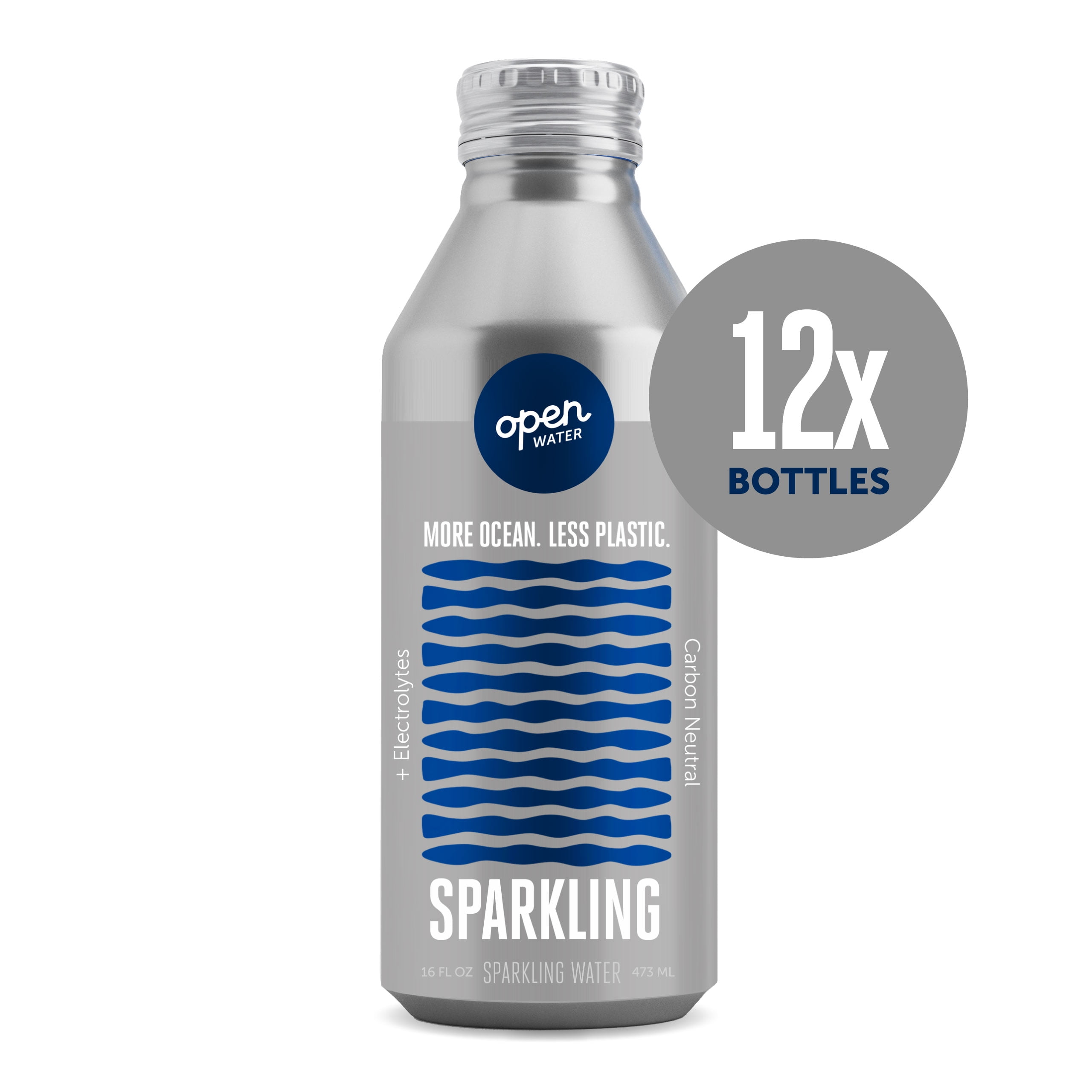 Open Water Sparkling Bottled Water with Electrolytes in 16oz Aluminum Bottles (1 Case, 12