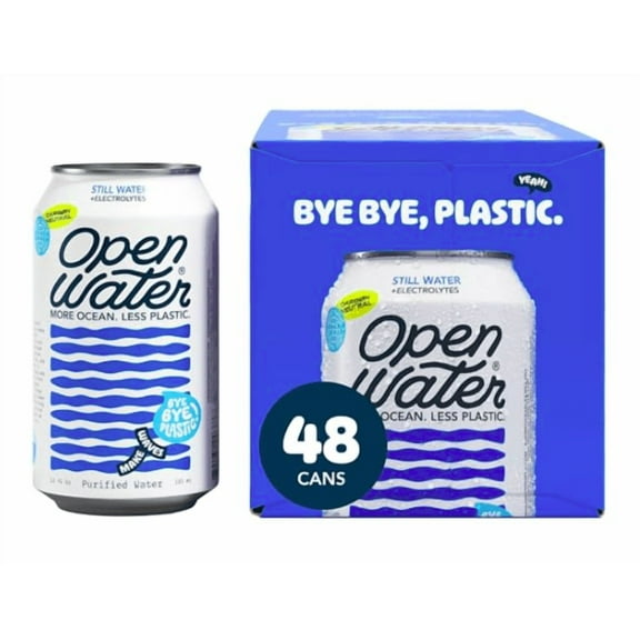Open Water | Still Canned Water with Electrolytes in 12-oz Aluminum Cans (4 Cases, 48 cans - Still) | BPA-free and Eco friendly