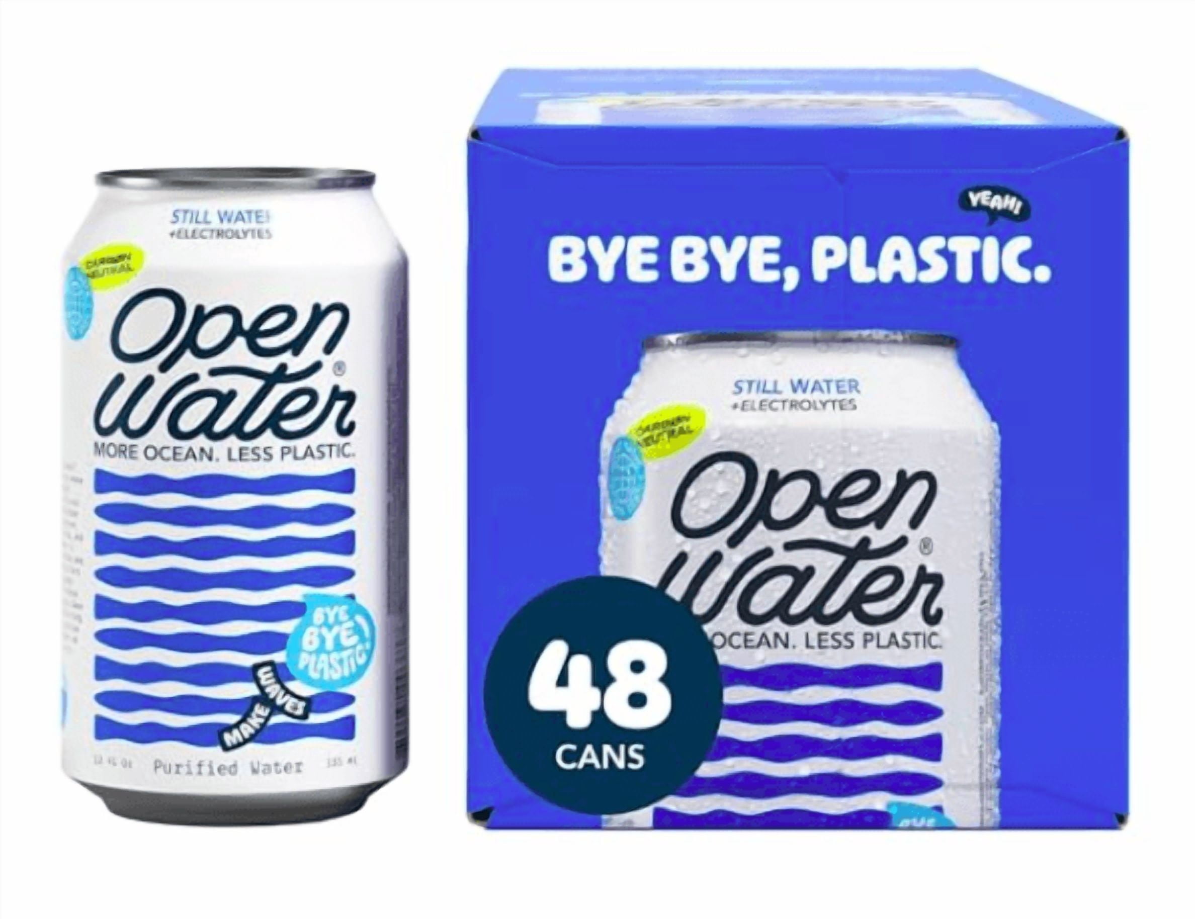 Open Water | Still Canned Water with Electrolytes in 12-oz Aluminum Cans (4 Cases, 48 cans TOTAL) | BPA-free and Eco friendly