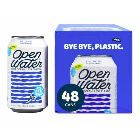 Open Water | Still Canned Water with Electrolytes in 12-oz Aluminum Cans (4 Cases, 48 cans TOTAL) | BPA-free and Eco friendly