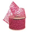 thumbnail image 1 of Open Weave Glitter Glitter Circles Tulle Spool Holiday Christmas Ribbon, 1-1/2-Inch, 9 Yards, Hot Pink, 1 of 1
