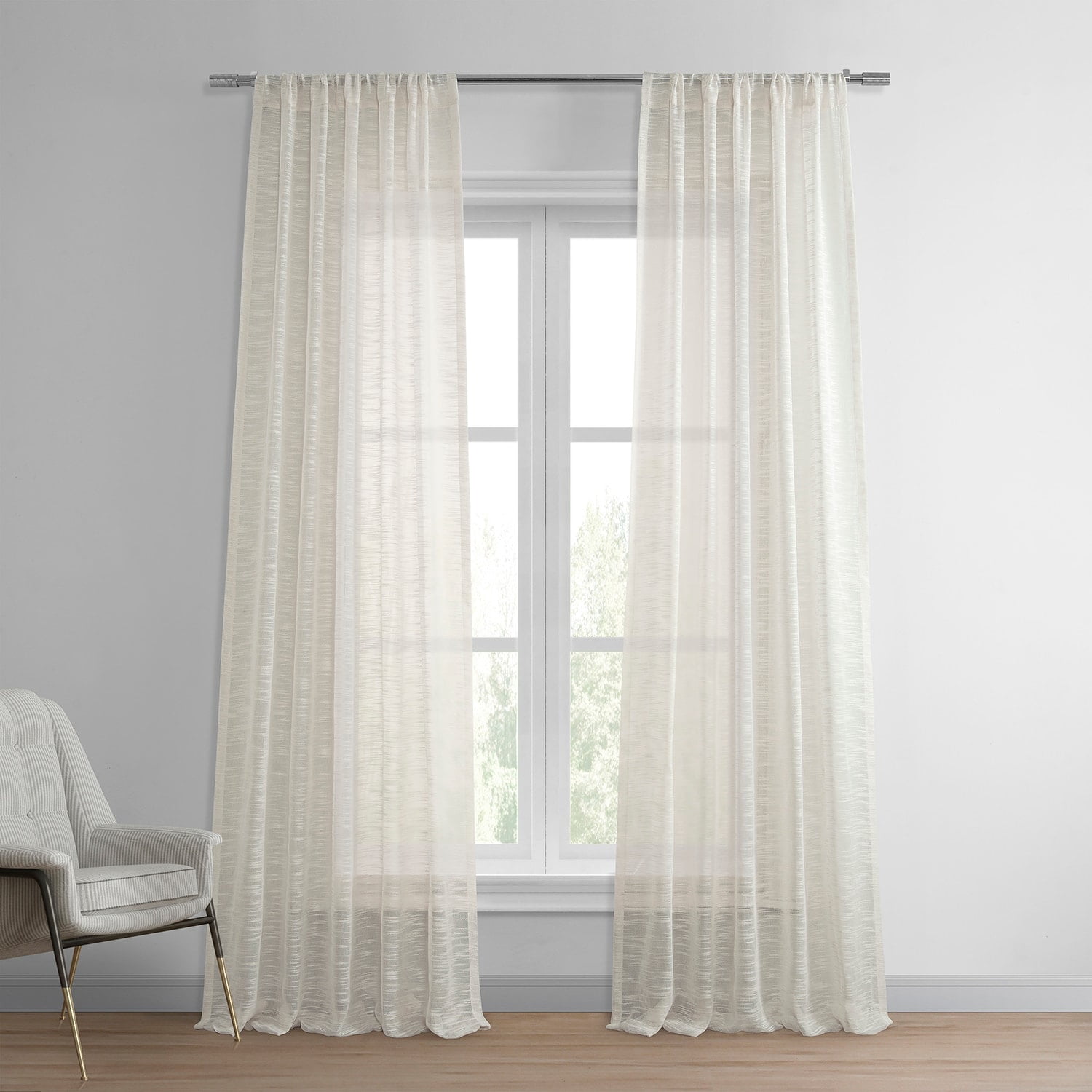 Open Weave Ivory Linen Sheer Curtain (1 Panel), Open Weave Ivory, 50W X