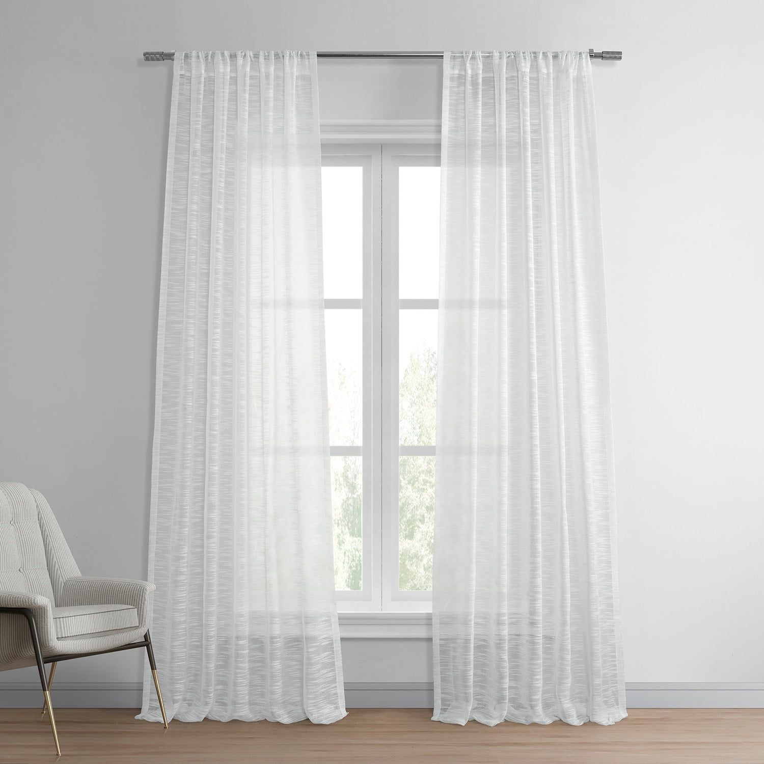 Open Weave White Linen Sheer Curtain (1 Panel), Open Weave White, 50W X 108L
