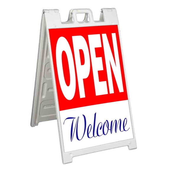 Open Welcome (24" X 36") Standard A-Frame Signicade, Includes Decal Applied To Stand