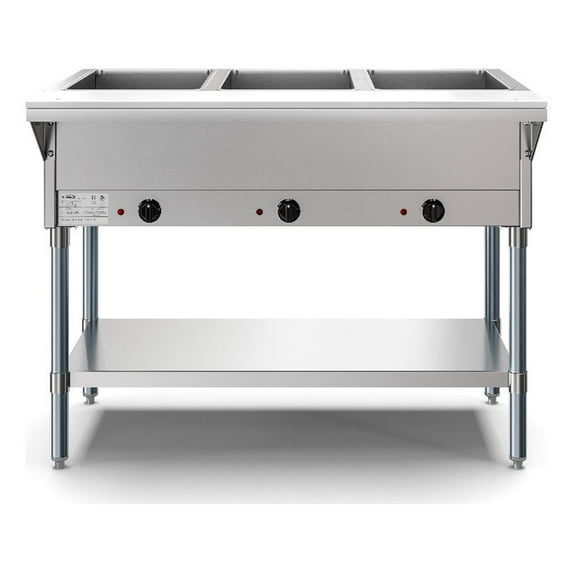 Three Pan Open Well Electric Steam Table with Undershelf, KM-OWS-3.