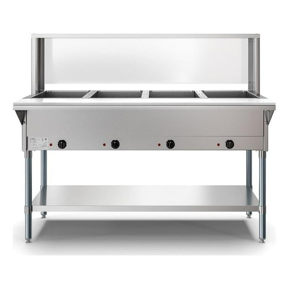 Koolmore Four Pan Open Well Electric Steam Table with Undershelf and Sneeze-Guard