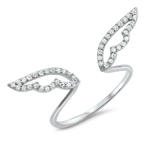 Open White CZ Angel Wings Ring .925 Sterling Silver Adjustable Band Jewelry Female Size 9