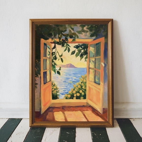 Open Window Art Printable Coastal Landscape Art Poster Mediterranean Window , Modern Exhibition Summer Wall Art, Size 12x18 UNFFRAMED F03.1.6l784