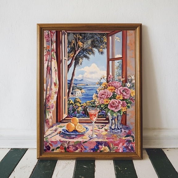 Open Window Art Printable Coastal Lemon Art Poster Mediterranean Window , Cocktail Poster Modern Exhibition Wall Art, Size 8x12 UNFFRAMED F03.1.6l785