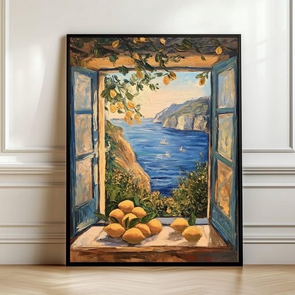 Open Window Art Printable Coastal Lemon Art Poster Mediterranean Window , Modern Exhibition Summer Wall Art, Size 8x12 UNFFRAMED F03.1.6l683