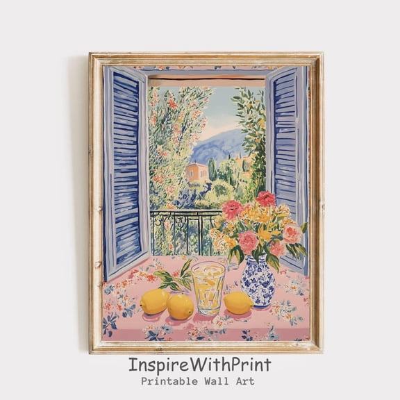 Open Window Art Printable Coastal Lemon Art Print, Mediterranean Window , Pastel Colors Modern Exhibition Wall Art, Size 16x24 UNFFRAMED F03.1.5l1835