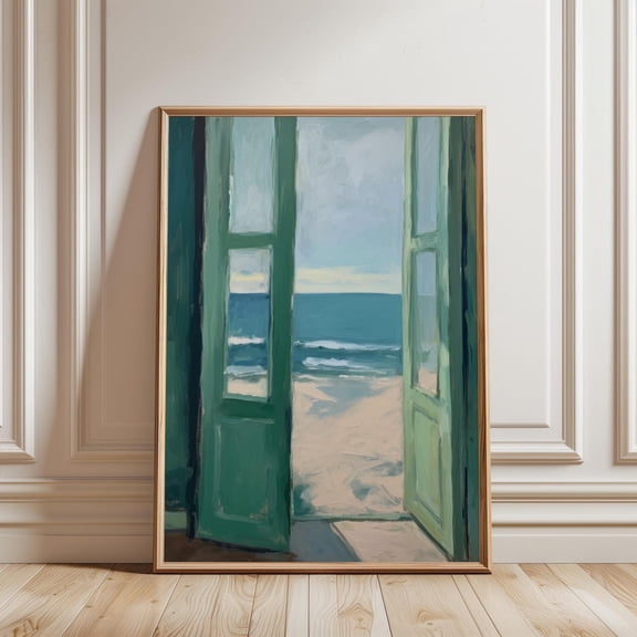 Open Window Beach Wall Art Sage Green Coastal Home Decor