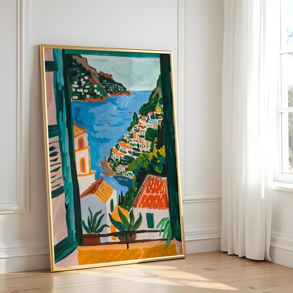 Open Window Coastal View Botanical Wall Art