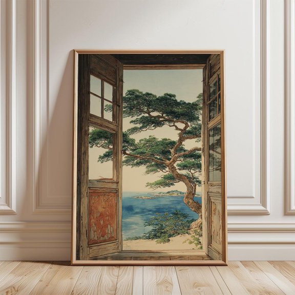 Open Window Coastal View Poster, Unframed Paper Poster 8x10in