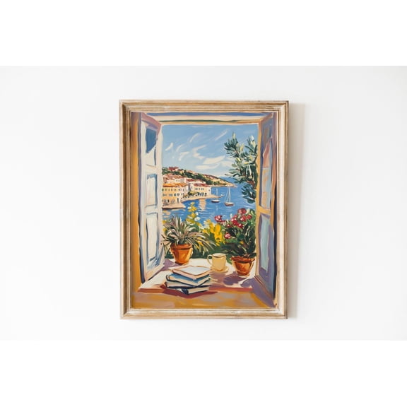 Open Window Fauvism Coastal Balcony Home Wall Decor, Unframed Paper Poster 8x10in