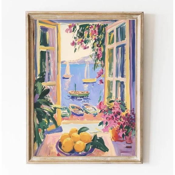 Open Window Fauvist Coastal Print, Unframed Paper Poster 8x10in