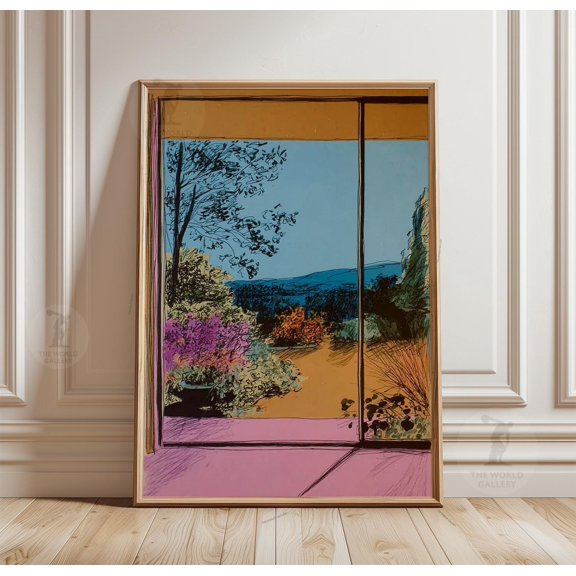 Open Window Garden Print Colorful Landscape Sketch Style Wall Art 2