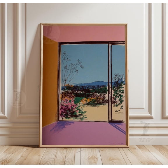 Open Window Garden Print Colorful Landscape Sketch Style Wall Art
