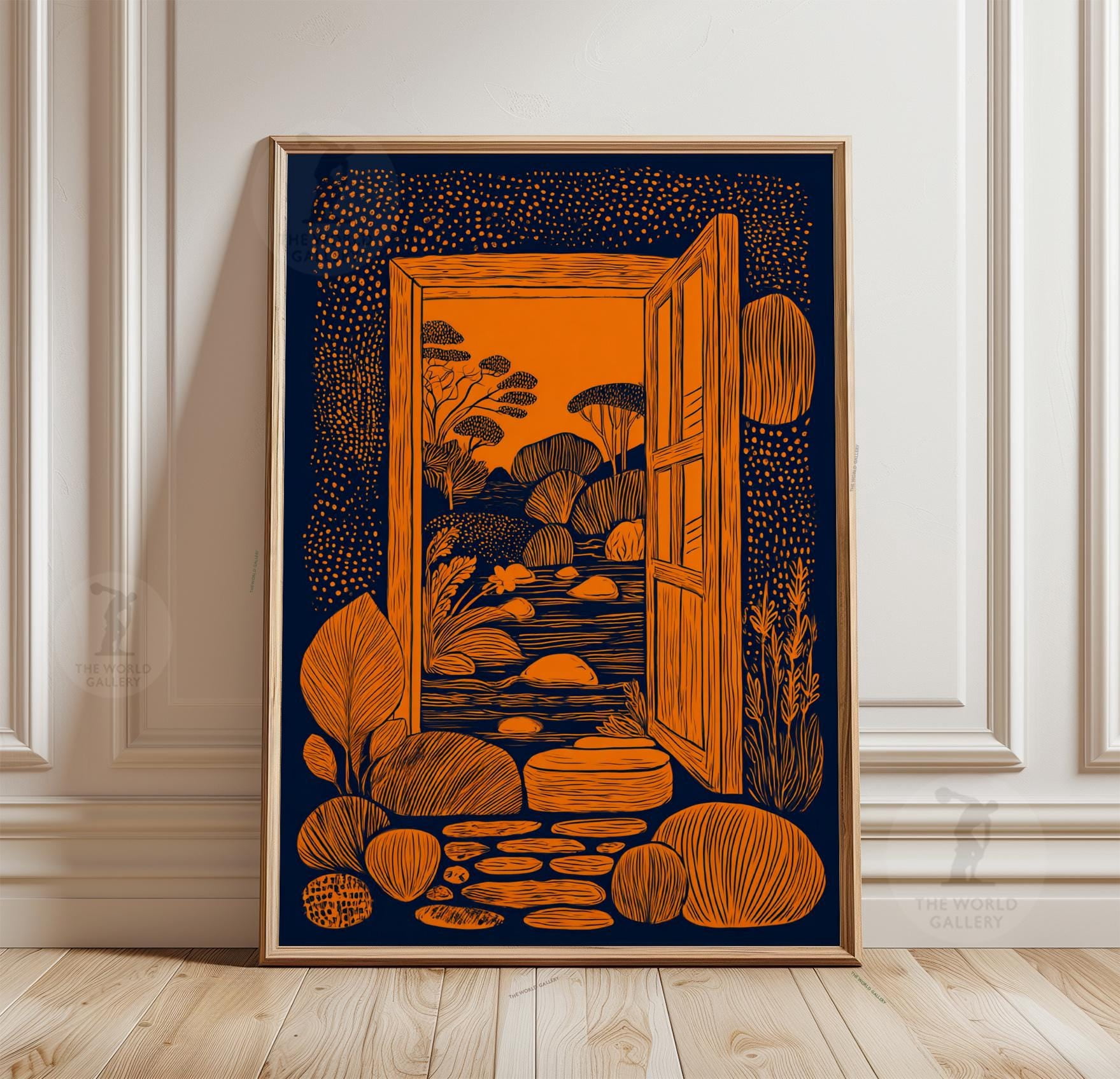 Window Drawing. Sign Open Window Landscape Print, Night Sky Nature Wall Art, Linocut Style ...