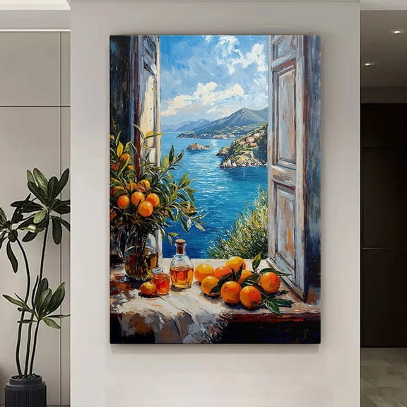 Open Window Ocean Citrus Still Life, Coastal Art Home Decor, 8x12 UNFRAMED