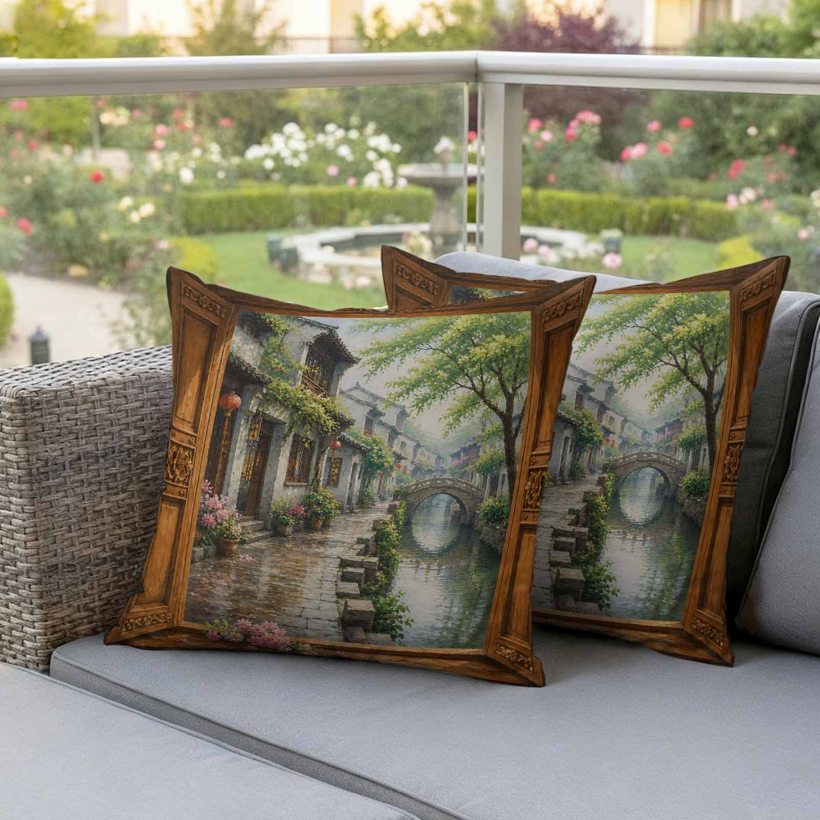Rustic Simple Headstone Open Window Outdoor Waterproof Throw Pillow Covers 16x16 Set of 2 ...