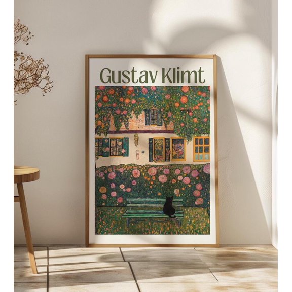 Open Window View Art Print, Black Cat Illustration, Scenic Landscape, Unframed Paper Print Size 24x36