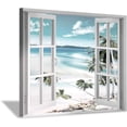 thumbnail image 1 of Open Windows Canvas Wall Art: Beach Coastal Palm Graphic Artwork Print on Wrapped Canvas Small for Bedroom(16''''x12''''), 1 of 6