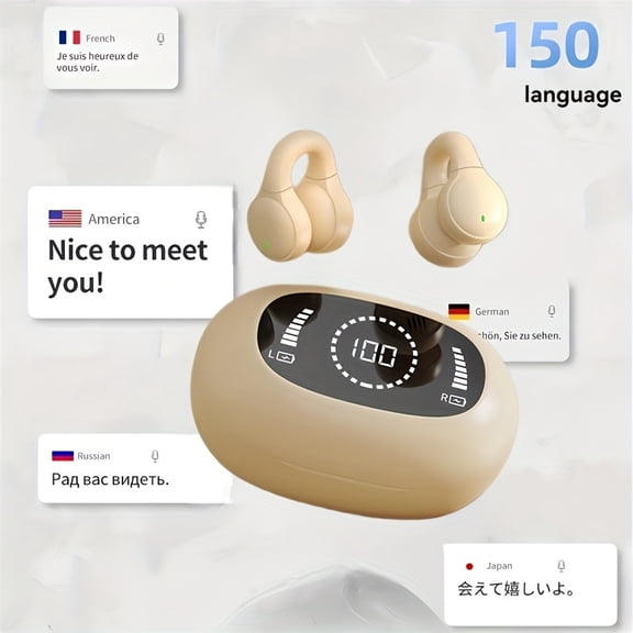 Open Wireless Headset with 168-Language Real-Time Translation, Noise Cancelling, Open-Ear Design, Built-in Mic for Sports & Calls