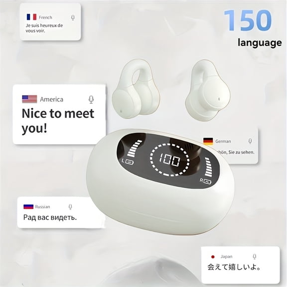 Open Wireless Headset with 168-Language Real-Time Translation, Noise Cancelling, Open-Ear Design, Built-in Mic for Sports & Calls