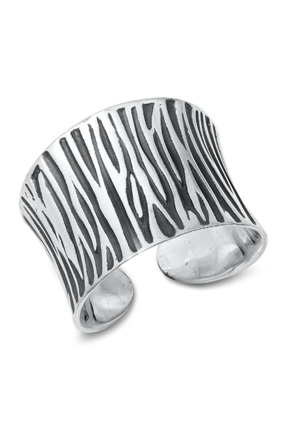 Open Wood Grain Groove Ring Zebra Print .925 Sterling Silver Band Jewelry Female Male Unisex Size 9