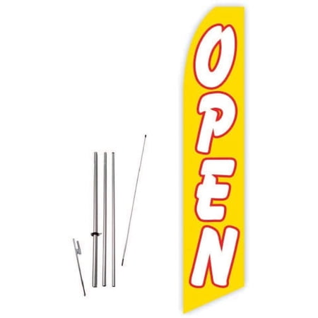 Open Yellow Super Novo Feather Flag - Complete with 15ft Pole Set and Ground Spike