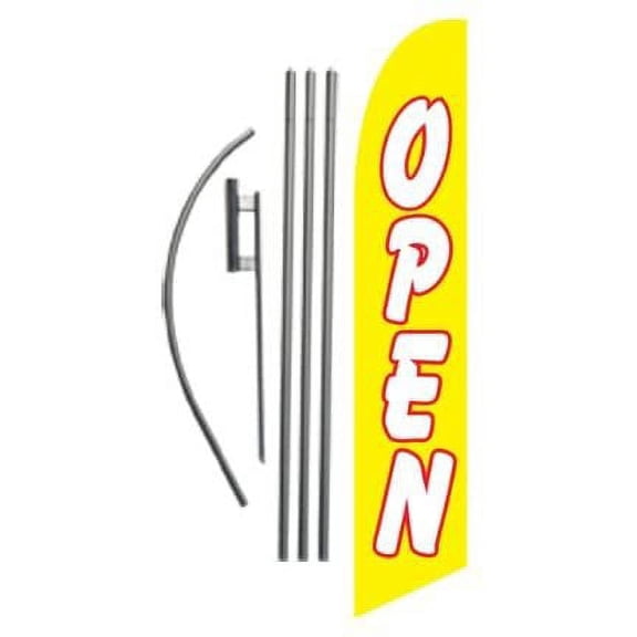 Open Yellow/White 15ft Feather Banner Swooper Flag Kit - Includes 15FT Pole KIT w/Ground Spike