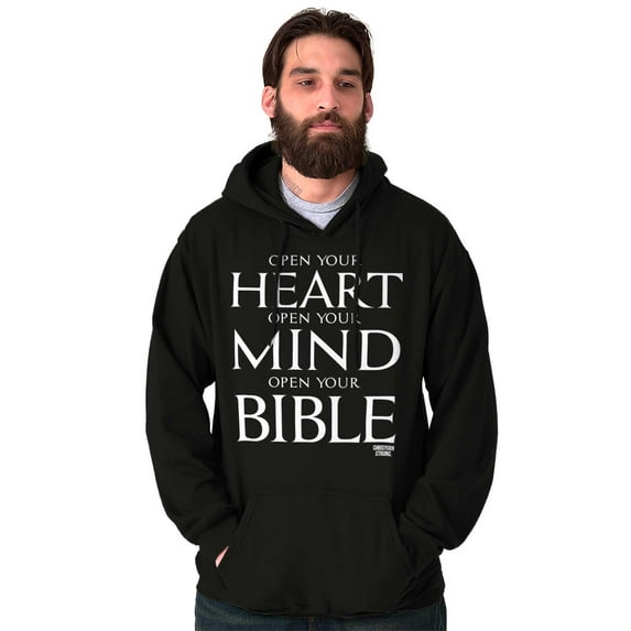Open Your Heart Mind Bible Faith Unisex Plus Fleece Graphic Hoodie Brisco Brands 4X