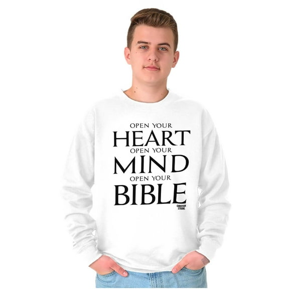 Open Your Heart Mind Bible Faith Unisex Plus Fleece Graphic Sweatshirt Brisco Brands 2X