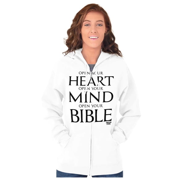 Open Your Heart Mind Bible Faith Zip Up Hoodie Men's Women's Brisco Brands S