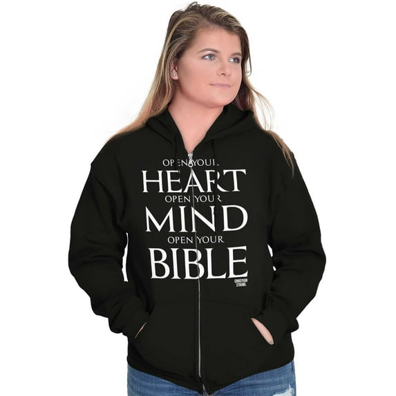 Open Your Heart Mind Bible Faith Zip Up Hoodie Men's Women's Brisco Brands X