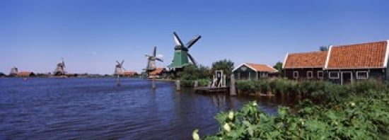 Open air museum at the waterfront Zaanse Schans Zaanstad North Holland Netherlands Canvas Art - Panoramic Images (36 x 13)