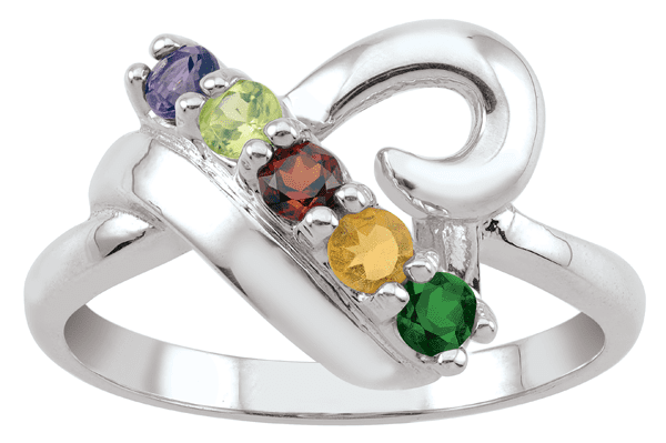 Jewlster Personalized Sterling Silver Open Heart Ring with Birthstones