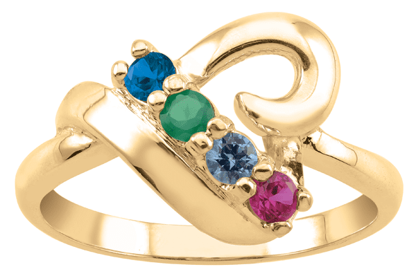14k Gold Open Heart Personalized Ring with Birthstones