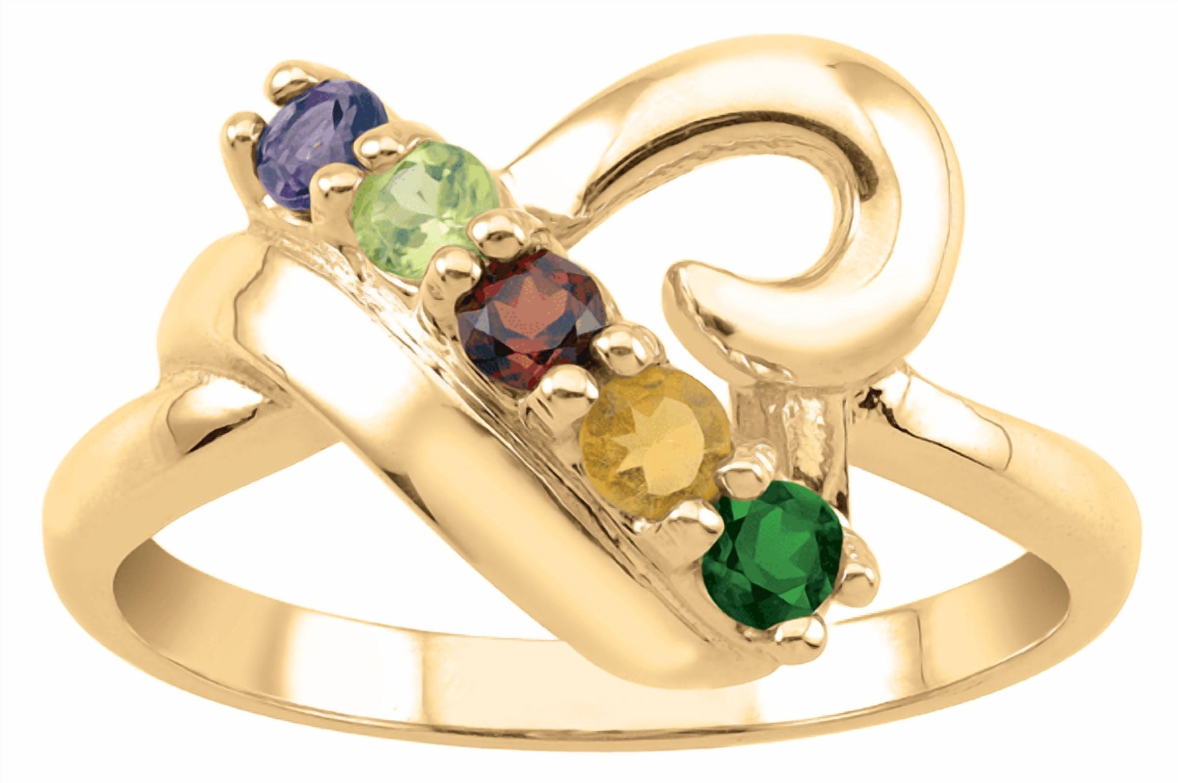 Jewlster Open Heart Personalized Birthstone Ring in Gold Plated Sterling Silver