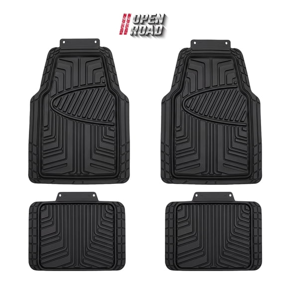Open Road Deep Tread Car Floor Mats, 4-Piece All-Weather Rubber Mats, Universal Fit