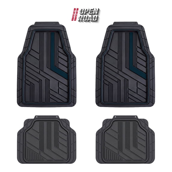 Open Road Sport Car Floor Mats, 4-Piece All-Weather Rubber Mats, Universal Fit