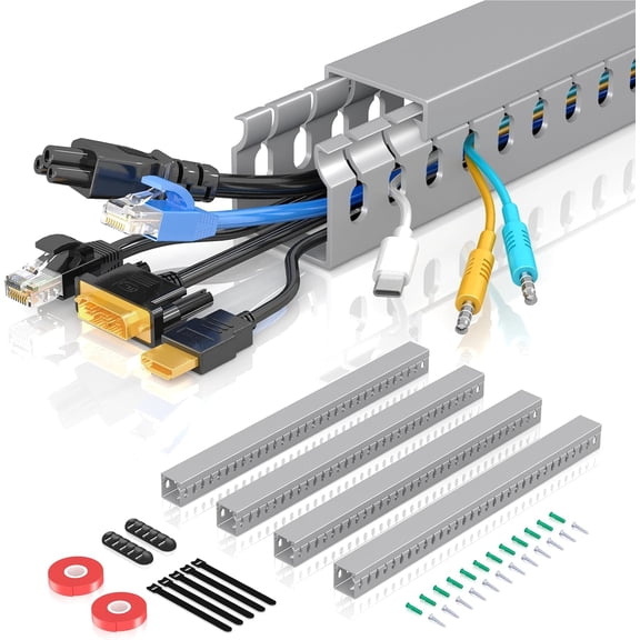 Open slot line, 62.8-inch (415.7) server rack cable management, cable management slot for hiding network cables, wiring slot line slot, office desk line slot, 4 packs, gray